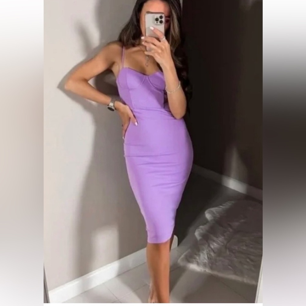 Zara Corset Style Lavender Light Purple Midi Bustier Dress